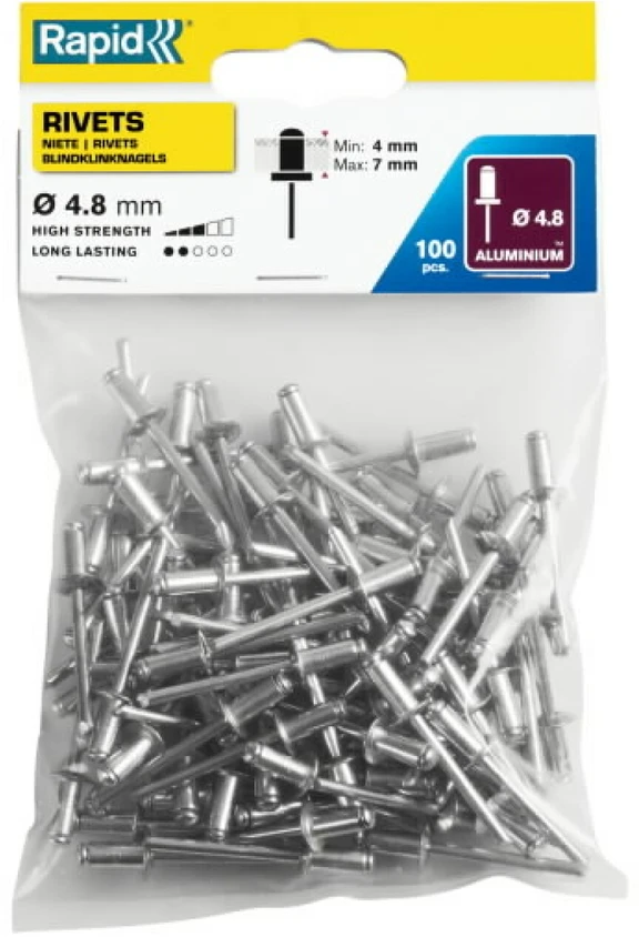 Kniedės, standartinės Al 4,8x10mm 100 vnt, Rapid