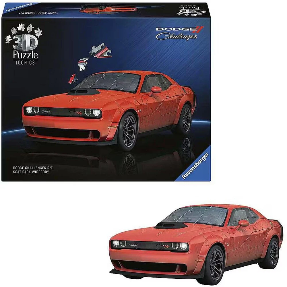 Ravensburger 3D dėlionė Iconics Dodge Challenger R/T Scat Pack Widebody 12008036, 108 vnt, 8 metai, juoda, raudona