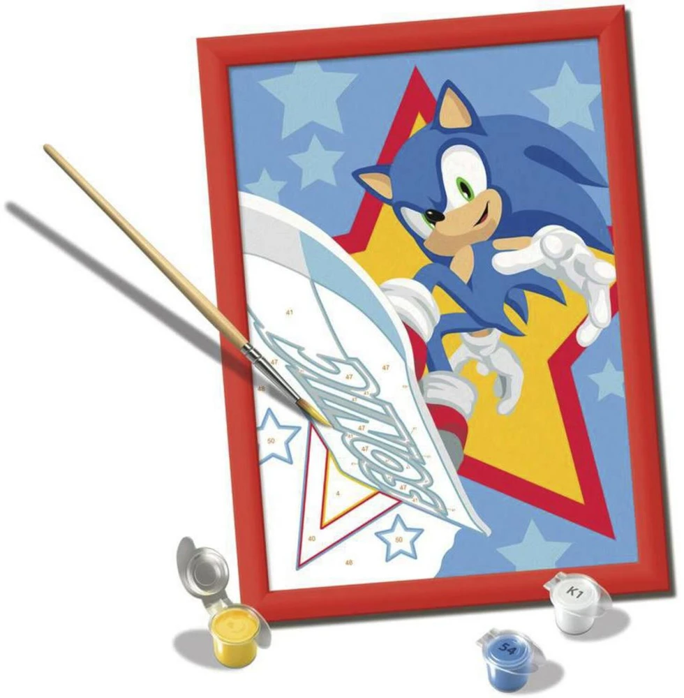 Ravensburger CreArt dažymas pagal skaičius Sonic, 18x24cm, 14 akrilo dažai, teptukas, rėmelis, nuo 9 metų