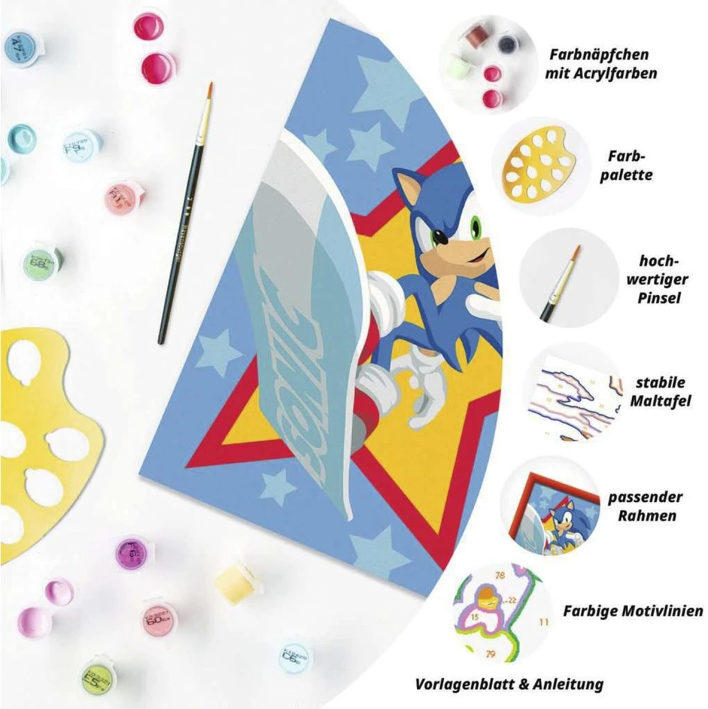 Ravensburger CreArt dažymas pagal skaičius Sonic, 18x24cm, 14 akrilo dažai, teptukas, rėmelis, nuo 9 metų