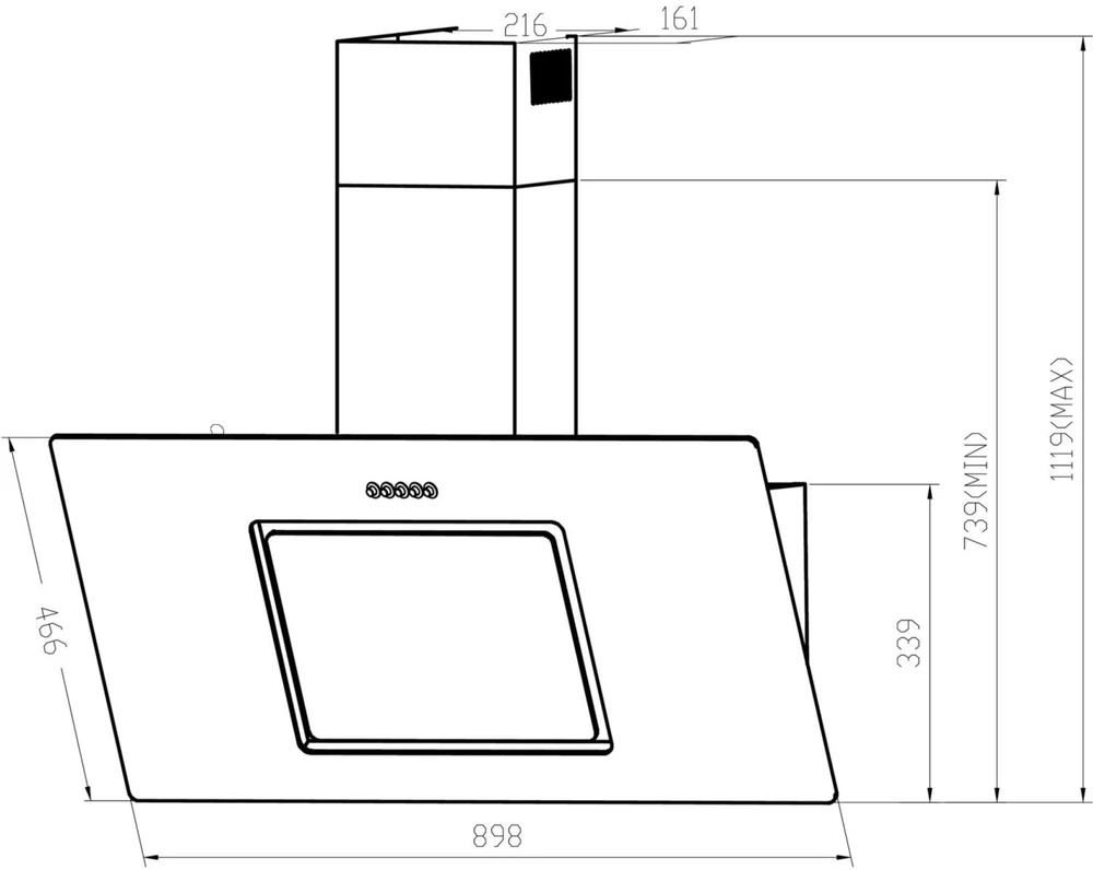 Respekta gartraukis CH22010/90SBZ, 90cm, 54-62dB, 150mm, 35kWh/metus, B, D, A, D, 2x1W LED, anglies filtras