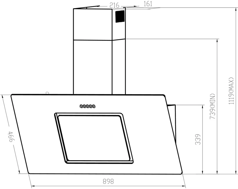 Respekta gartraukis CH22010/90SBZ, 90cm, 54-62dB, 150mm, 35kWh/metus, B, D, A, D, 2x1W LED, anglies filtras