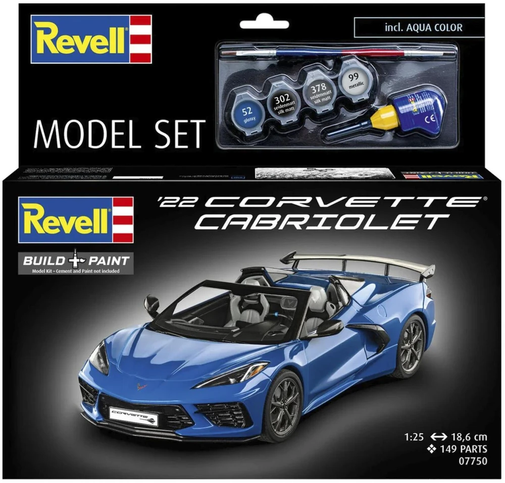 Revell Modelio rinkinys Corvette C8 Cabriolet 67750, 1:25, 149 vnt., klijai, dažomas, plastikas, 10+ metų, pažengusiems