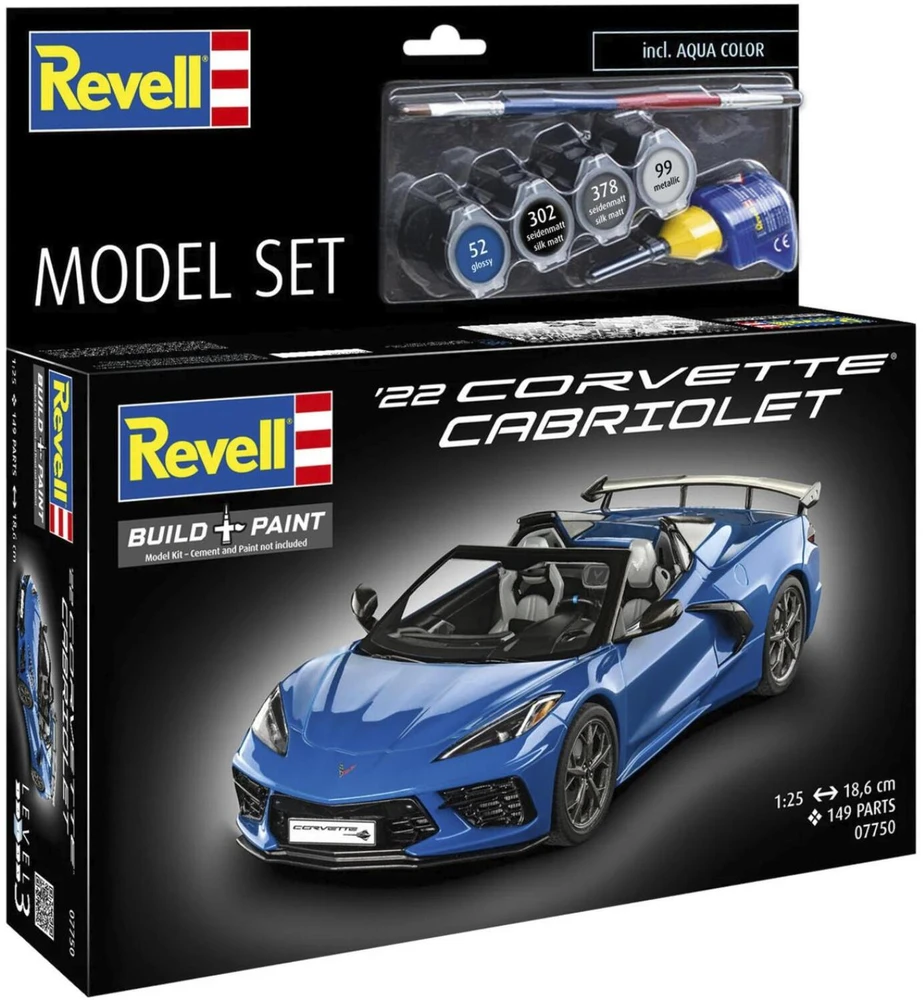 Revell Modelio rinkinys Corvette C8 Cabriolet 67750, 1:25, 149 vnt., klijai, dažomas, plastikas, 10+ metų, pažengusiems