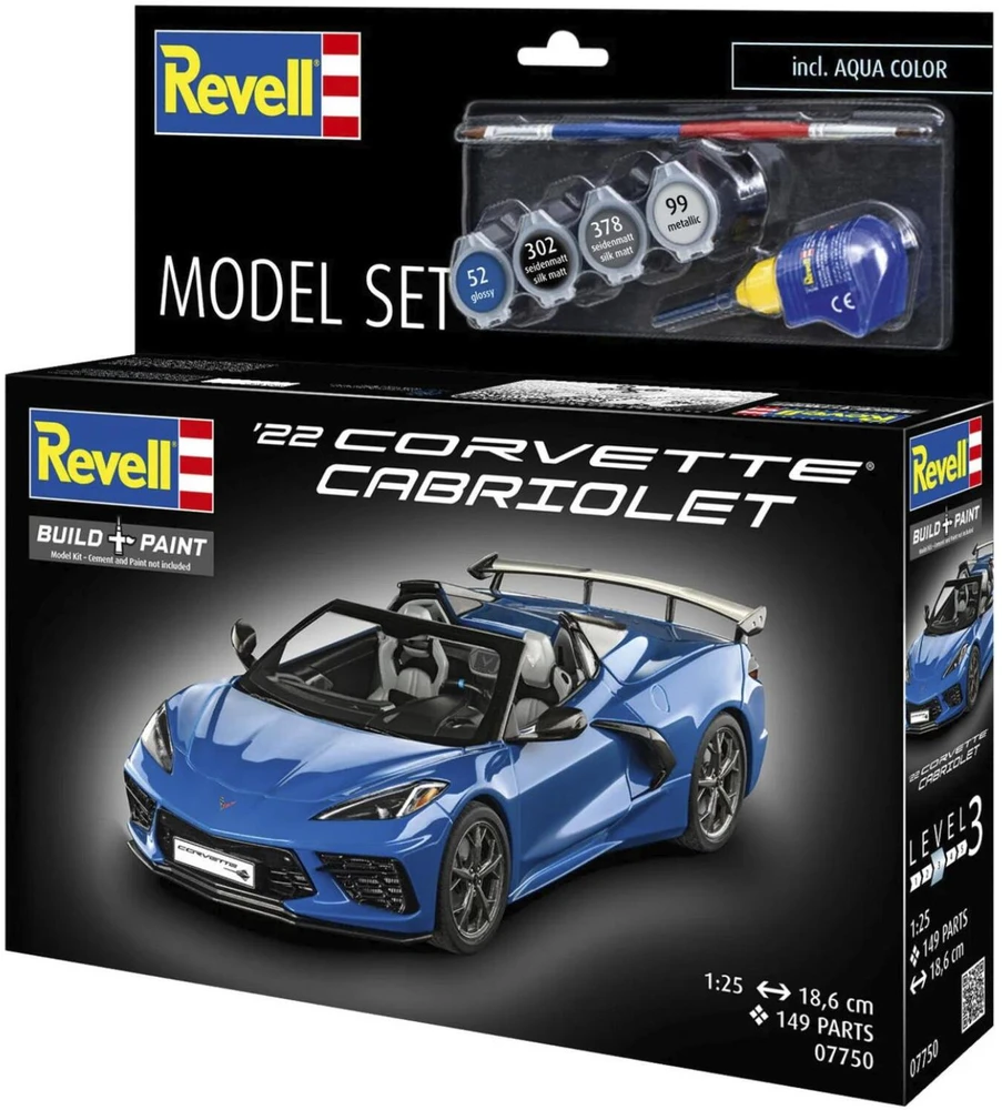 Revell Modelio rinkinys Corvette C8 Cabriolet 67750, 1:25, 149 vnt., klijai, dažomas, plastikas, 10+ metų, pažengusiems