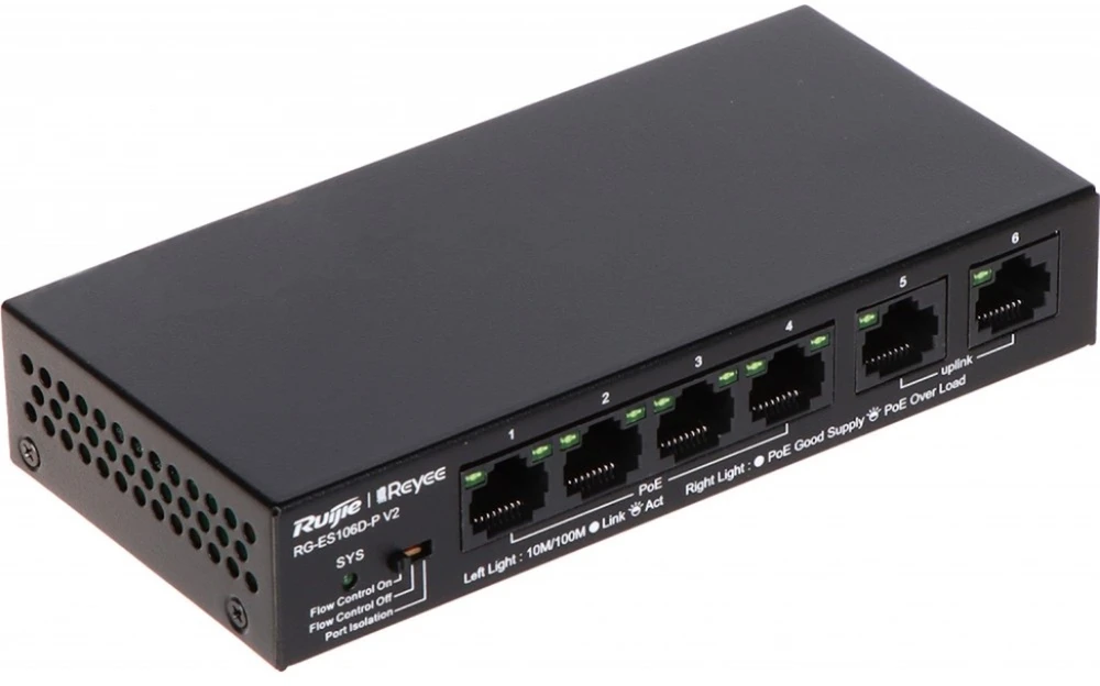 Šakotuvas Ruijie SWITCH POE RG-ES106D-P-V2 4 PRIEVADŲ REYEE