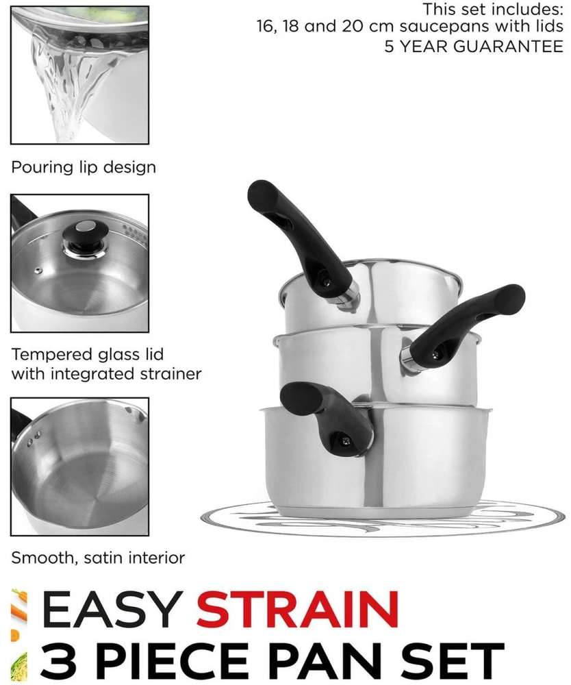 Puodų rinkinys su sieteliais Russell Hobbs Easy Strain, 3 vnt., 16/18/20 cm