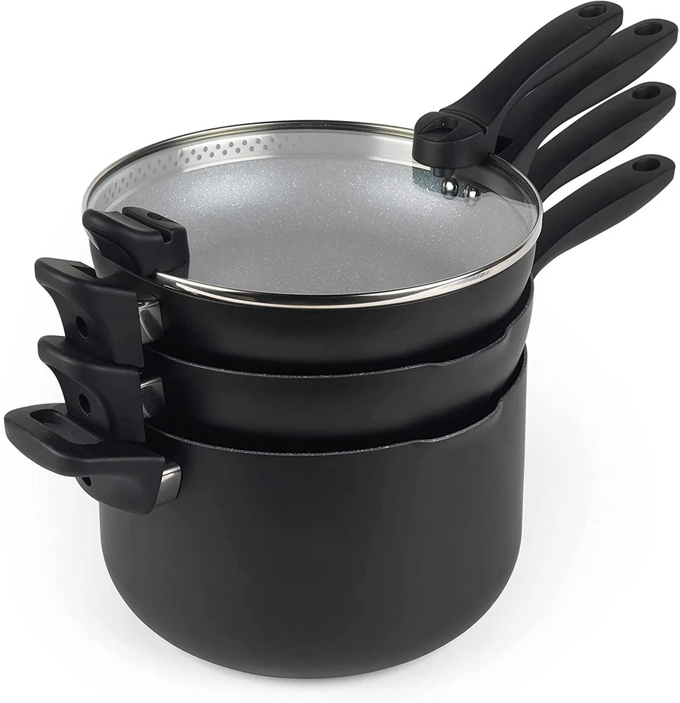 Puodo ir keptuvių rinkinys su nepridegančia marmuro efekto danga Russell Hobbs RH01840EU7, 24 cm, 4 vnt., juodas