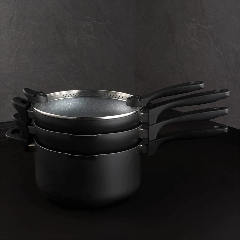 Puodo ir keptuvių rinkinys su nepridegančia marmuro efekto danga Russell Hobbs RH01840EU7, 24 cm, 4 vnt., juodas