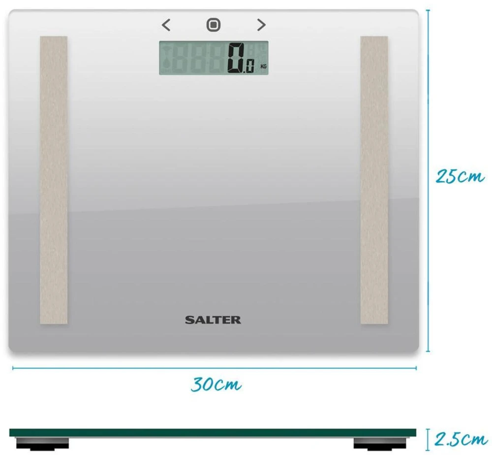 Kūno sudėties svarstyklės Salter Compact Glass Analyser, 150 kg, sidabro spalvos
