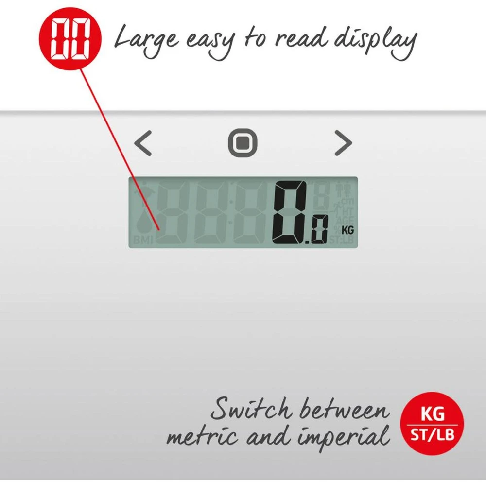 Kūno sudėties svarstyklės Salter Compact Glass Analyser, 150 kg, sidabro spalvos
