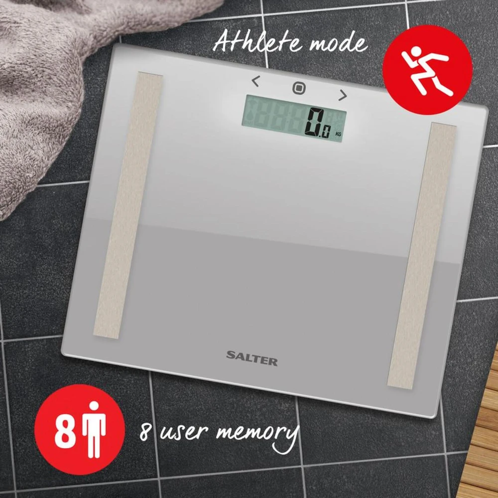 Kūno sudėties svarstyklės Salter Compact Glass Analyser, 150 kg, sidabro spalvos