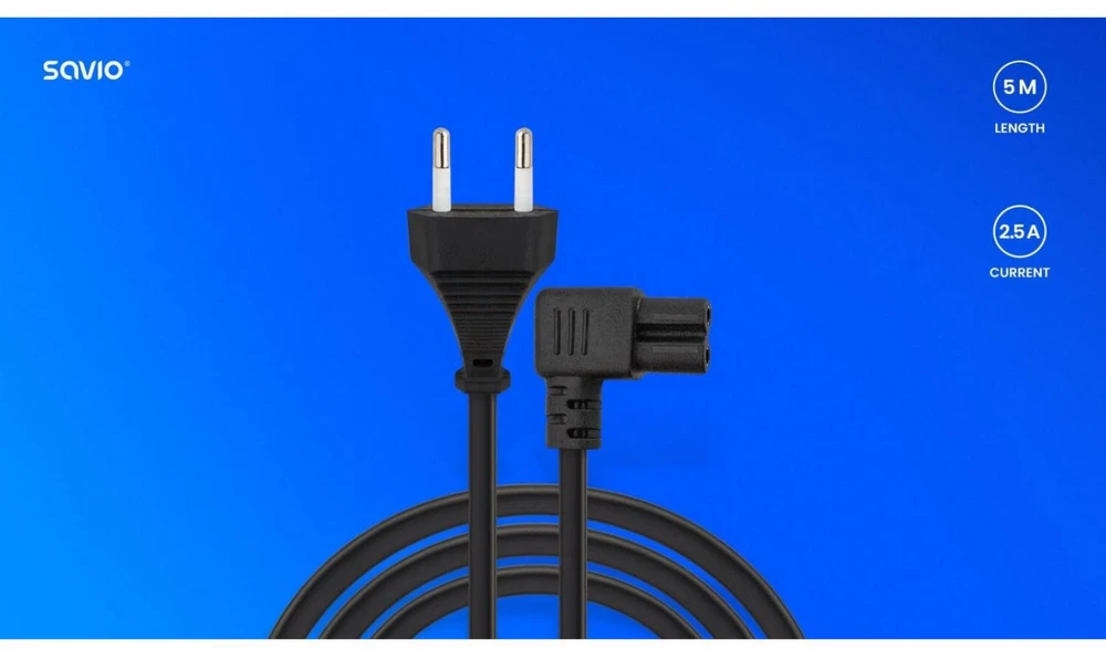 Savio Cable maitinimo šaltinis 2 kontaktų, c7 kampinis 5m, cl-186