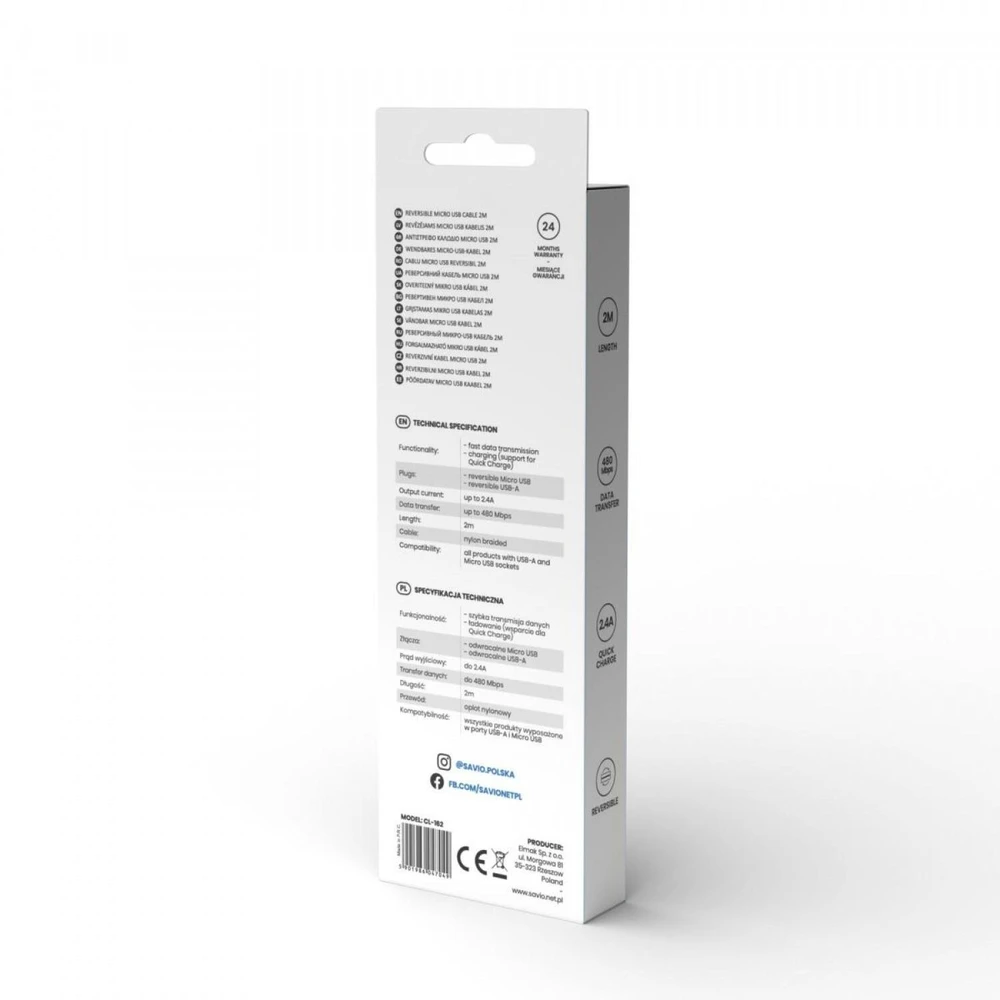 Kabelis su dvipuse USB jungtimi CL-162 SAVIO 2m