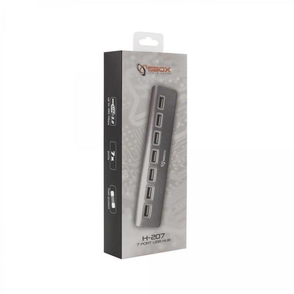 Sbox Technology 7 prievadų USB 2.0 šakotuvas Sbox H-207, 0,5 m, sidabro spalvos