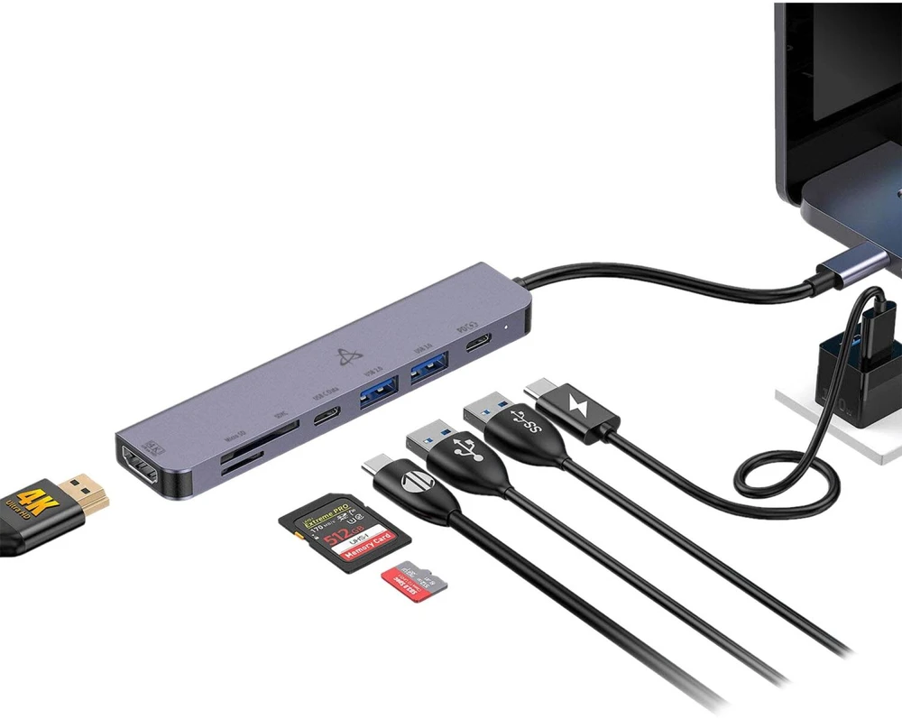 Sbox H-999 7in1 USB-C HUB, Sidabrinis