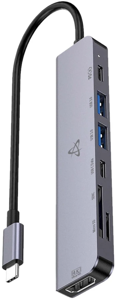 Sbox H-999 7in1 USB-C HUB, Sidabrinis