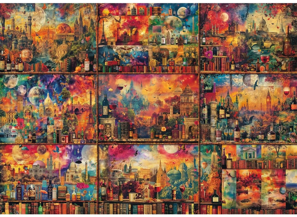 Schmidt Spiele dėlionė 59745, 2000 vnt., 96,8x69,2 cm, kartonas, knygų ir vyno kelionių scena, suaugusiesiems nuo 14 metų
