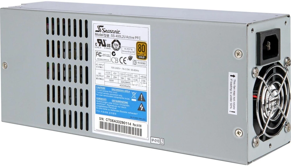 Seasonic SS-400L2U Bulk (sidabrinis, Rackmount, 2HE, 400 Watt, Bulk)