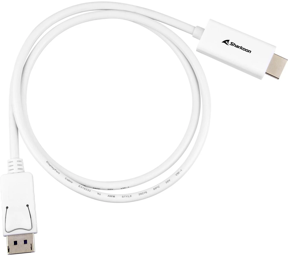 Sharkoon Adapterkabel Displayport 1.2 > HDMI 4K (baltas, 1 Meter)