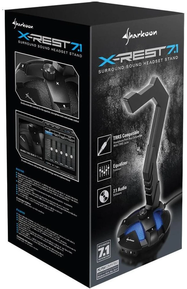 Ausinių stovas Sharkoon X-Rest 7.1, USB garso plokštė, LED, Juodas