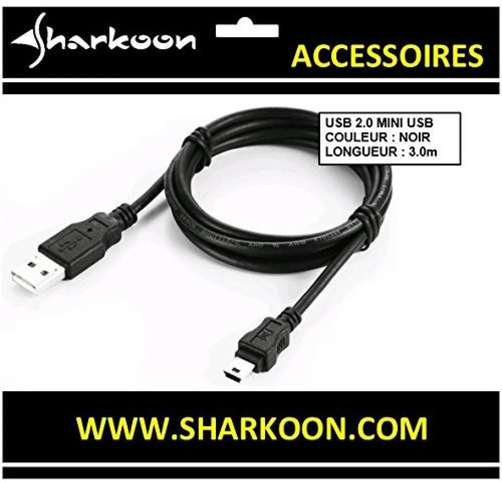USB laidas Sharkoon USB-A - miniUSB 3 m juoda (4044951015580)