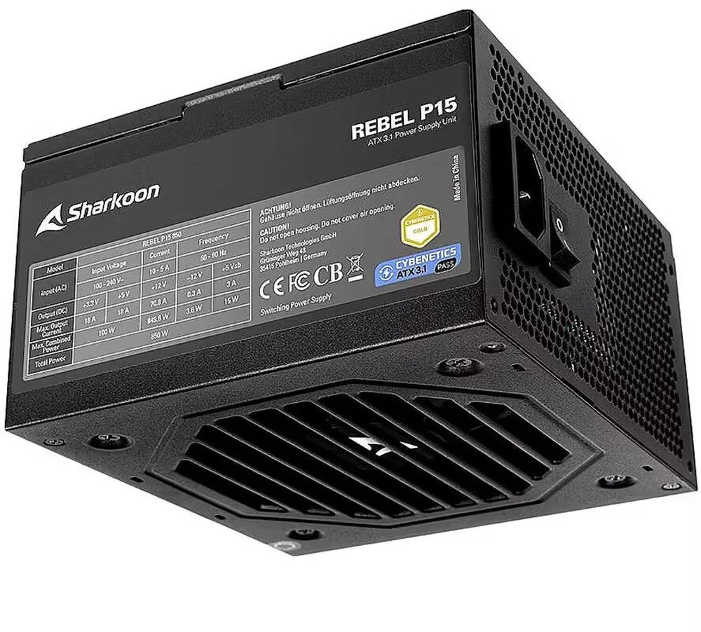 850W Sharkoon Rebel P15 850 (1x 12-Pin High Power GPU, 4x PCIe, Kabelmanagement, 850 Watt)