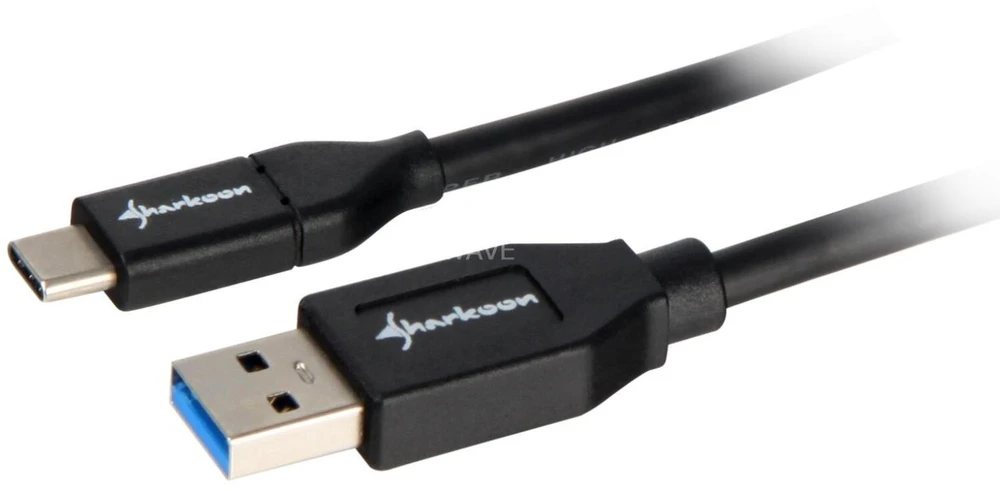 Sharkoon USB 3.2 Gen 2 Kabelis, USB-A Stecker > USB-C Stecker (juodas, 0,5 Meter)