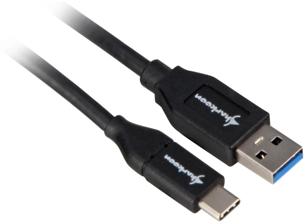 Sharkoon USB 3.2 Gen 2 Kabelis, USB-A Stecker > USB-C Stecker (juodas, 1 Meter)