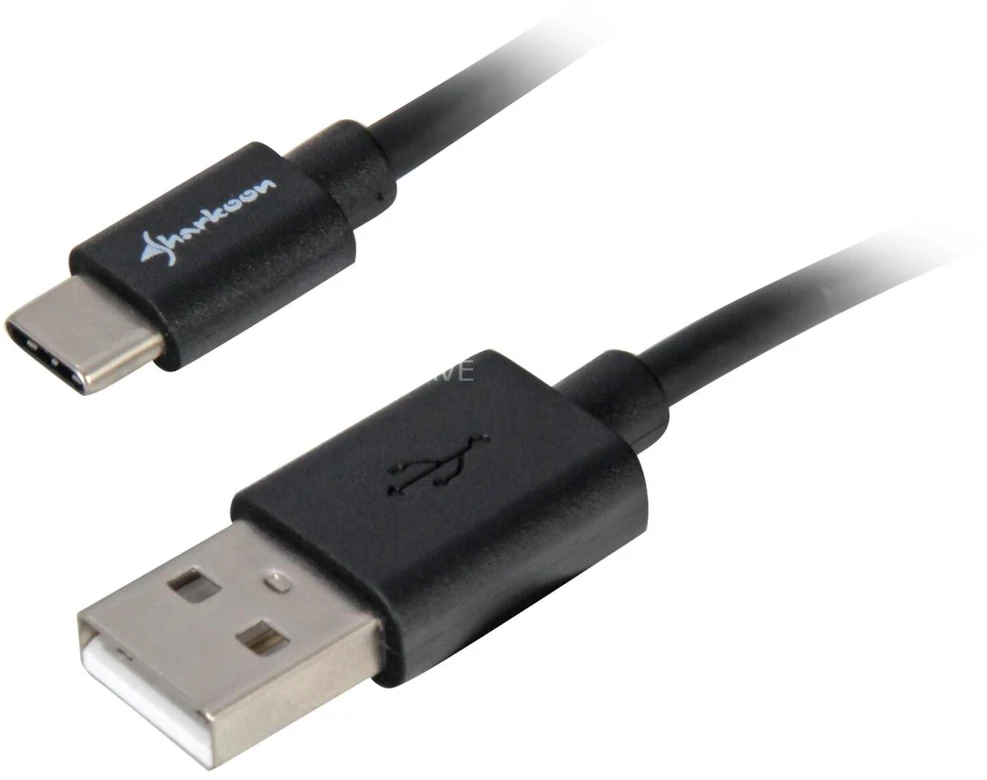 Sharkoon USB 2.0 Kabelis, USB-A Stecker > USB-C Stecker (juodas, 0,5 Meter)