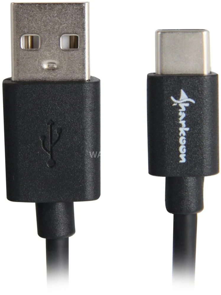 Sharkoon USB 2.0 Kabelis, USB-A Stecker > USB-C Stecker (juodas, 0,5 Meter)