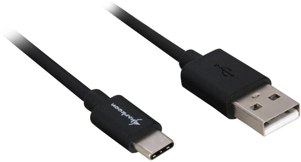 Sharkoon USB 2.0 Kabelis, USB-A Stecker > USB-C Stecker (juodas, 0,5 Meter)