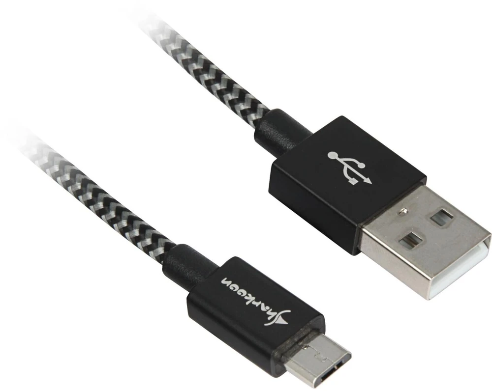 Sharkoon USB 2.0 Kabelis, USB-A Stecker > Micro-USB Stecker (juodas/grau, 0,5 Meter, gesleevt)