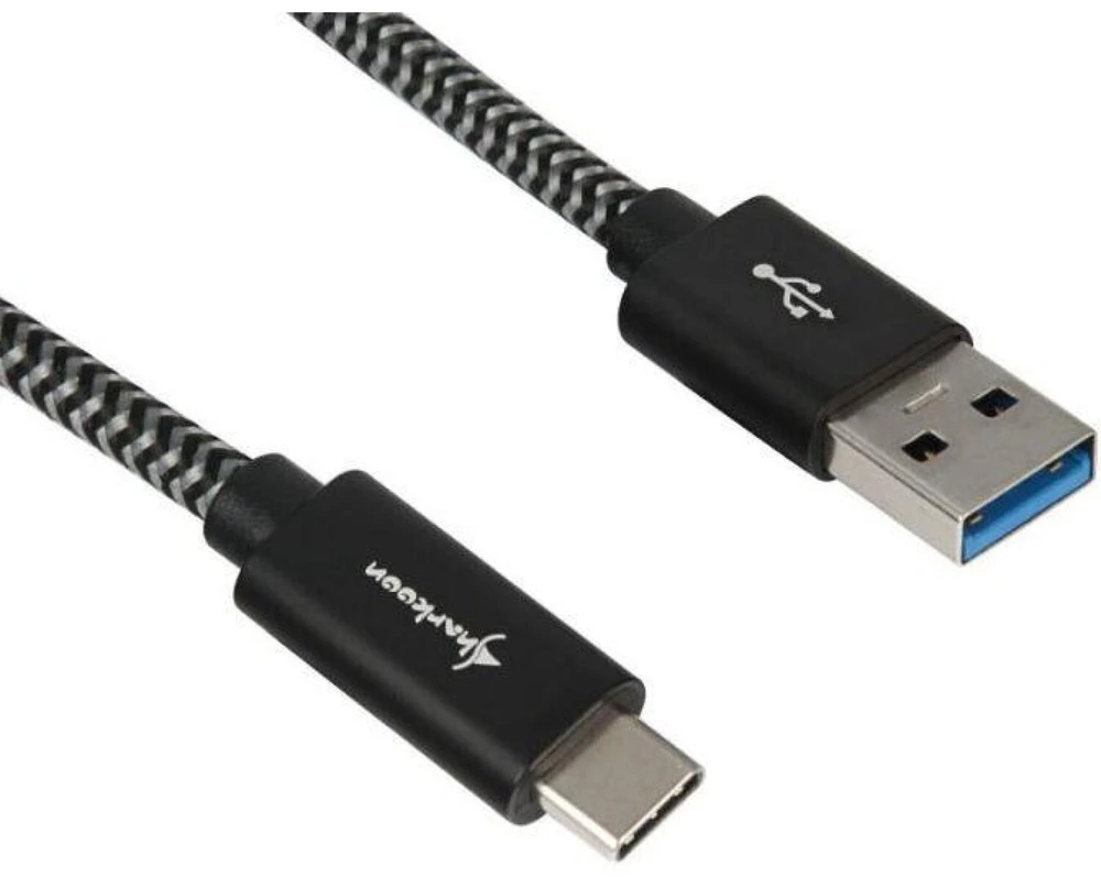 USB kabelis Sharkoon USB-A - USB-C 0,5 m Juodas (404495102703)