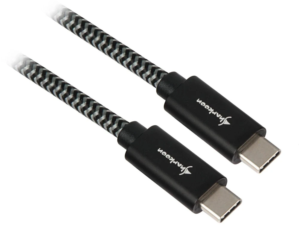 Sharkoon USB 3.2 Gen 2 Kabelis, USB-C Stecker > USB-C Stecker (juodas/grau, 0,5 Meter, gesleevt)