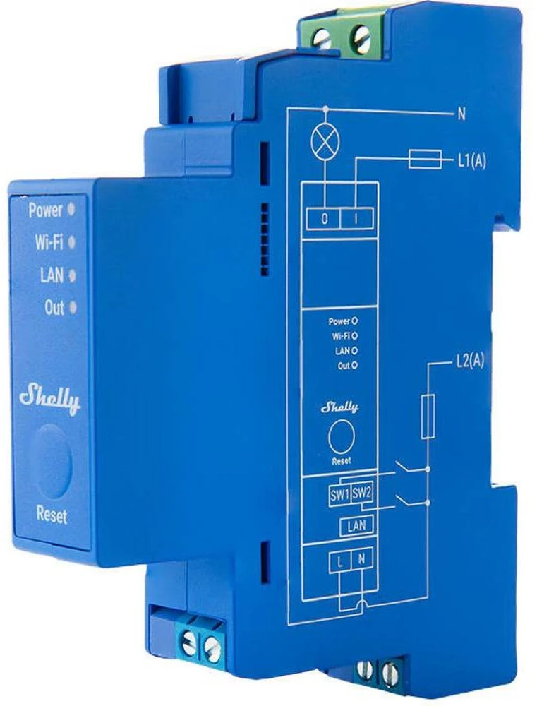Shelly PRO 1 išmanioji 1 kanalo relė valdoma Wifi LAN ar Bluetooth montuojama ant DIN bėgelio