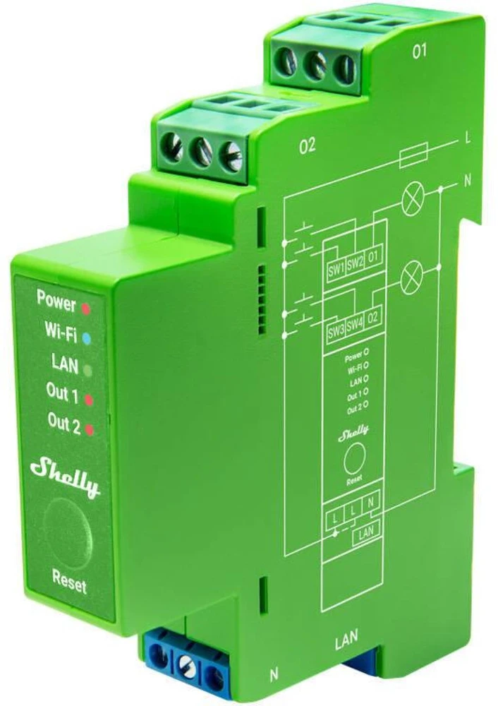 Shelly Pro Dimmer 2PM 2 kanalų pritemdymo modulis