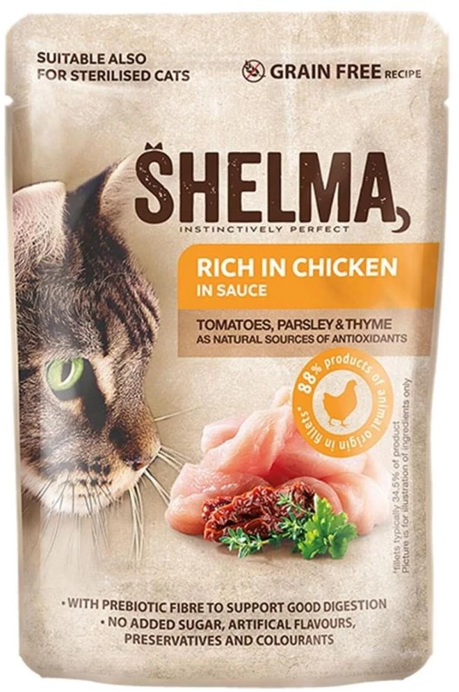 SHELMA Rich in vištiena in sauce – šlapias kačių maistas – 85g