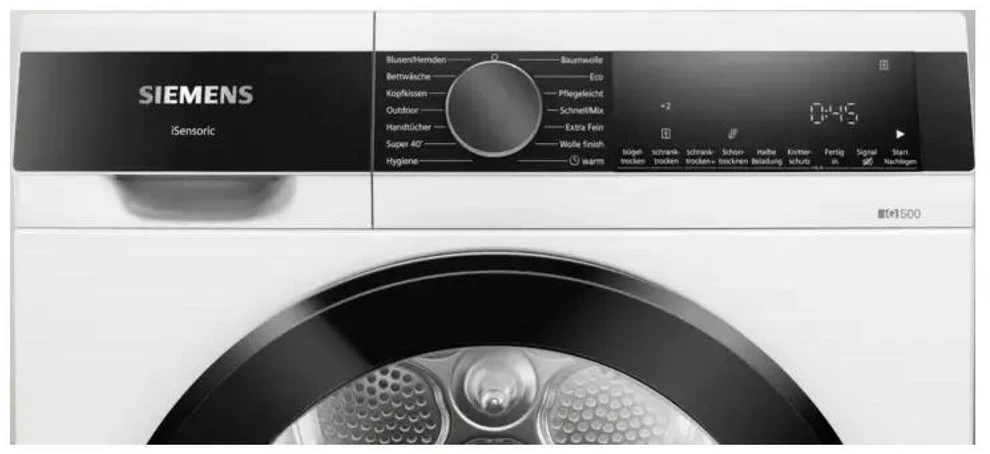 Skalbimo mašina Siemens šilumos siurblio džiovintuvas WQ33G2D41, 9kg, 1.1kWh, 63dB, 112l, 600W, 220–240V, baltas, ekranas, kondensacinis