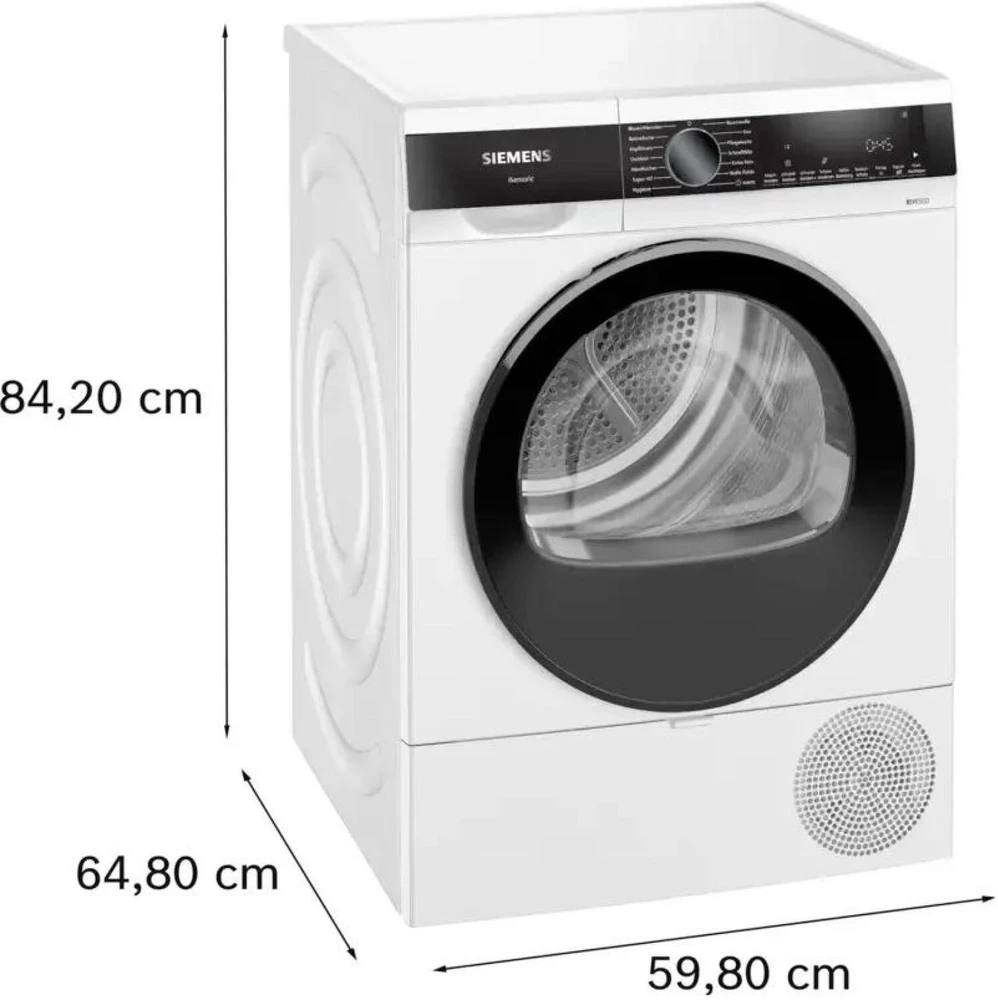 Skalbimo mašina Siemens šilumos siurblio džiovintuvas WQ33G2D41, 9kg, 1.1kWh, 63dB, 112l, 600W, 220–240V, baltas, ekranas, kondensacinis