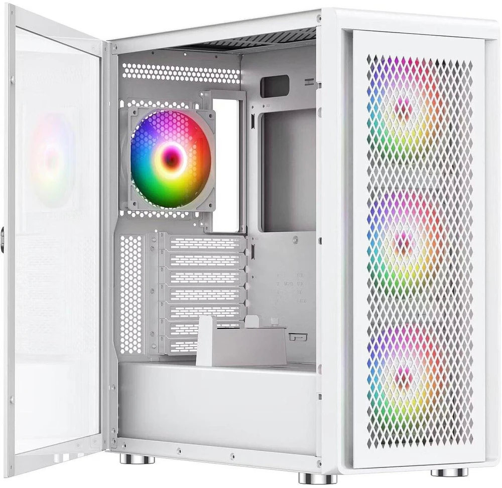 Silentware Air 100 AIR100WHITE, kompiuterio korpusas, baltas, Extended ATX, grūdintas stiklas, 2x USB 3.0, 4 ventiliatoriai