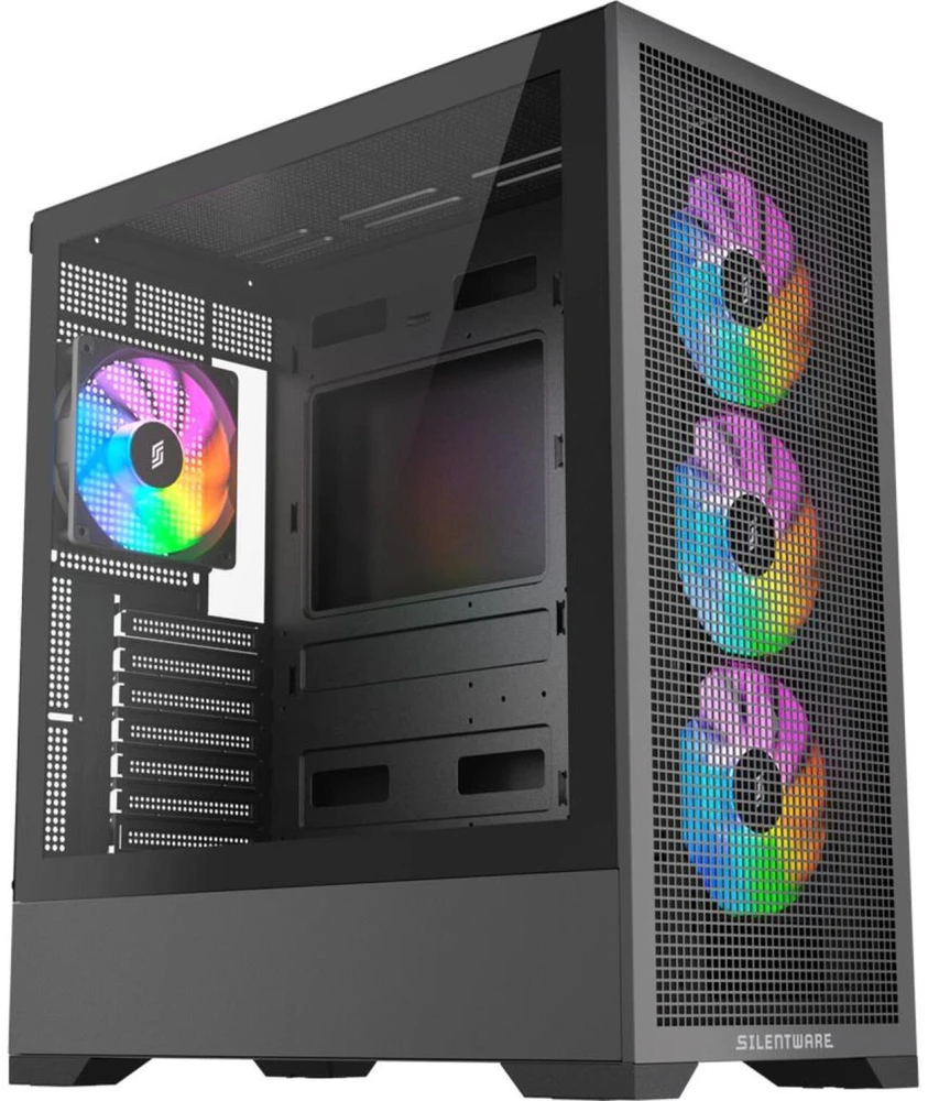 Silentware Core 100 ARGB kompiuterio korpusas CORE100BLACK, Midi-Tower, juodas, grūdintas stiklas, plienas, 50 l, ATX