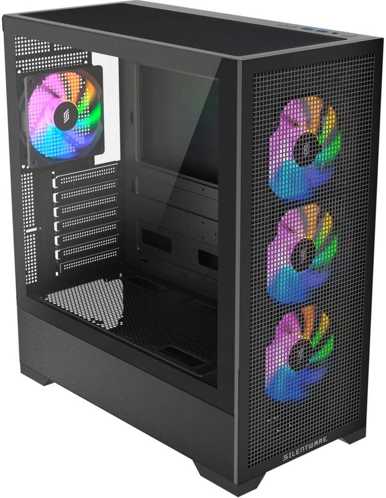 Silentware Core 100 ARGB kompiuterio korpusas CORE100BLACK, Midi-Tower, juodas, grūdintas stiklas, plienas, 50 l, ATX