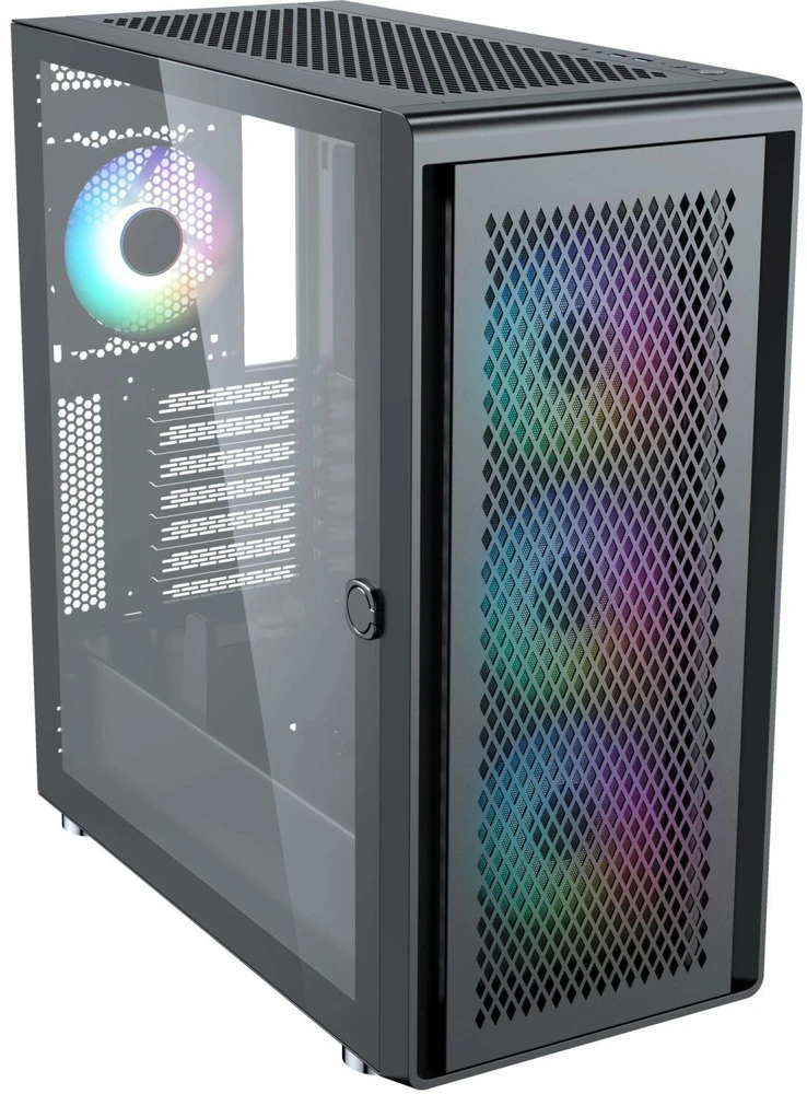 Silentware Kompiuterio korpusas AIR10, 2x USB 2.0, 1x USB 3.0, 2 ventiliatoriai, grūdintas stiklas, juoda, mATX, 240mm radiatorius