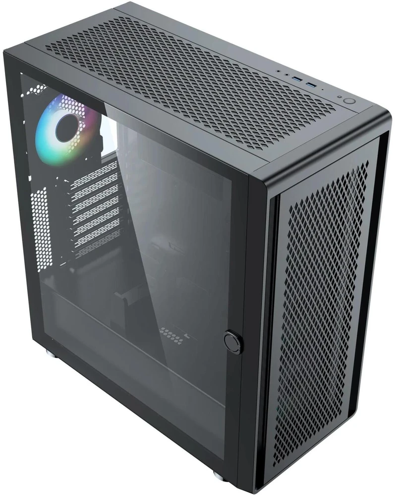 Silentware Kompiuterio korpusas AIR10, 2x USB 2.0, 1x USB 3.0, 2 ventiliatoriai, grūdintas stiklas, juoda, mATX, 240mm radiatorius