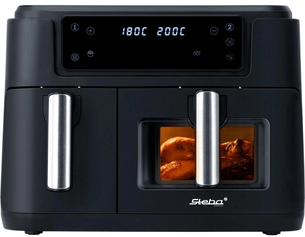 Steba dviguba karšto oro gruzdintuvė HF 9500 DUO 269500, 2400W, 9,5l, 60-200°C, 60min laikmatis, 10 automatinės programos, ekranas