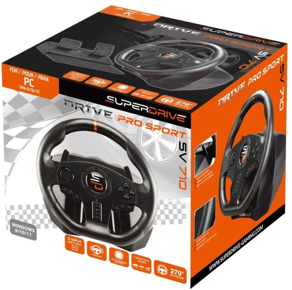 Laidinis žaidimų vairo komplektas su pedalais Subsonic Superdrive SV 710 Pro Sport, 28 cm