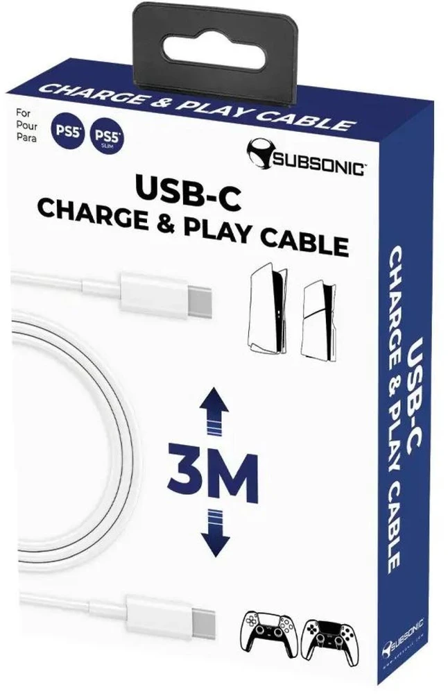Subsonic Ikigarsinis Usb-C / Usb-C įkrovimo ir paleidimo laidas – PS5 / PS5 plonas 3 m