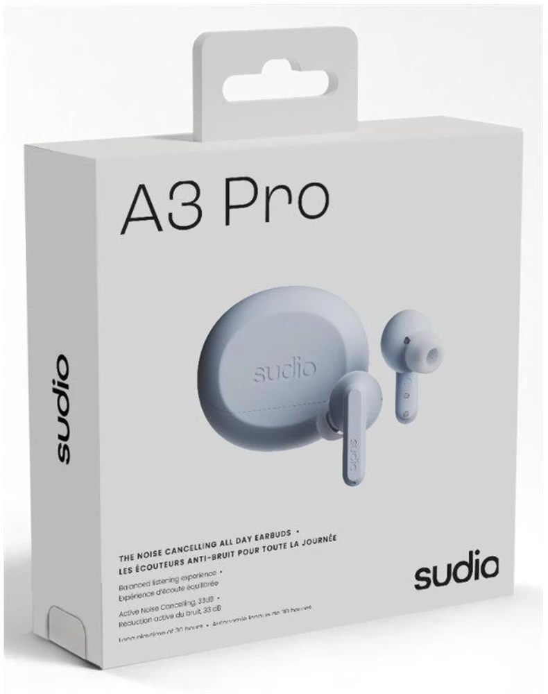 Ausinės Sudio Earbuds | A3 Pro | Bluetooth | į ausis įkišamos | Mikrofonas | Powder Mėlyna | Noise canceling