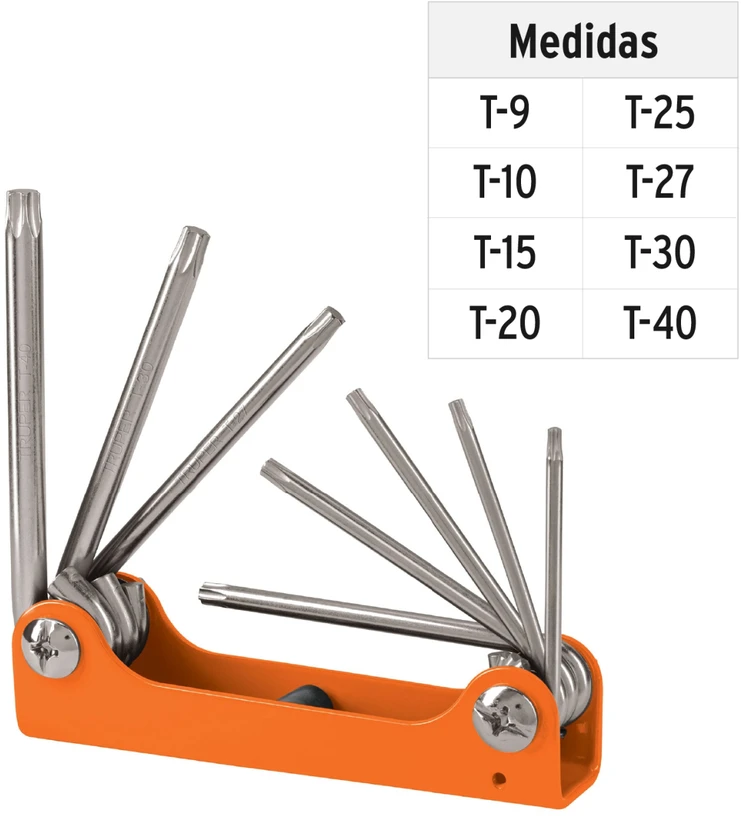 8 in 1 sulankstomas TORX atsuktuvų rinkinys metaliniame korpuse. T9-10-15-20-25-27-30-40 Truper®